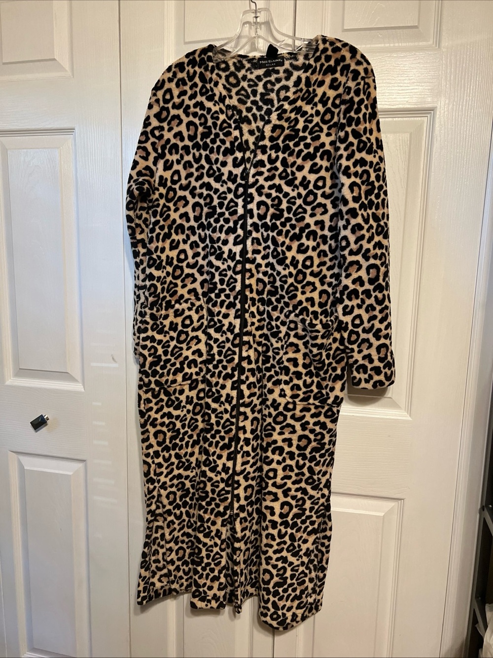 Miss Elaine Leopard Print Long Robe in Tan and Black